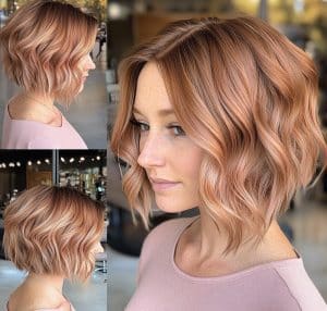 Rose Gold Wavy Bob Hair