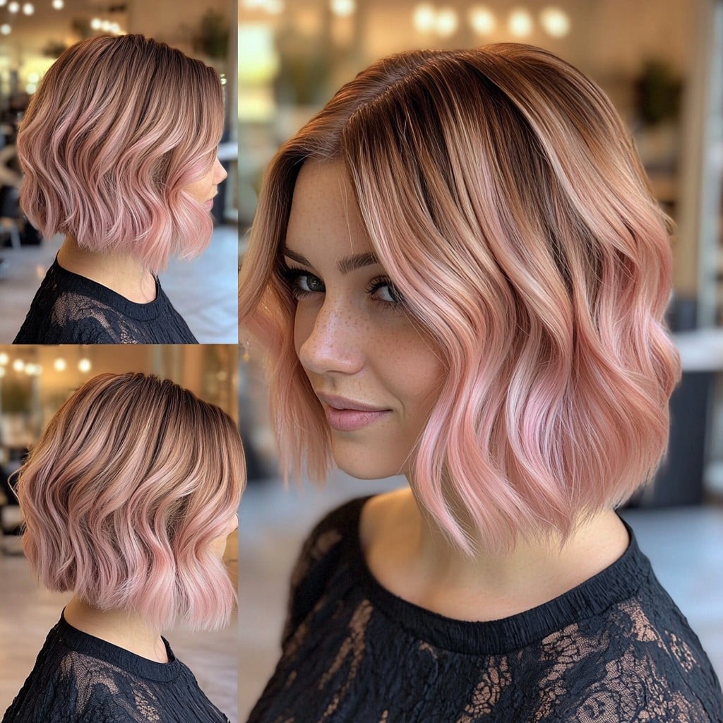 Rose Gold Wavy Bob Hair