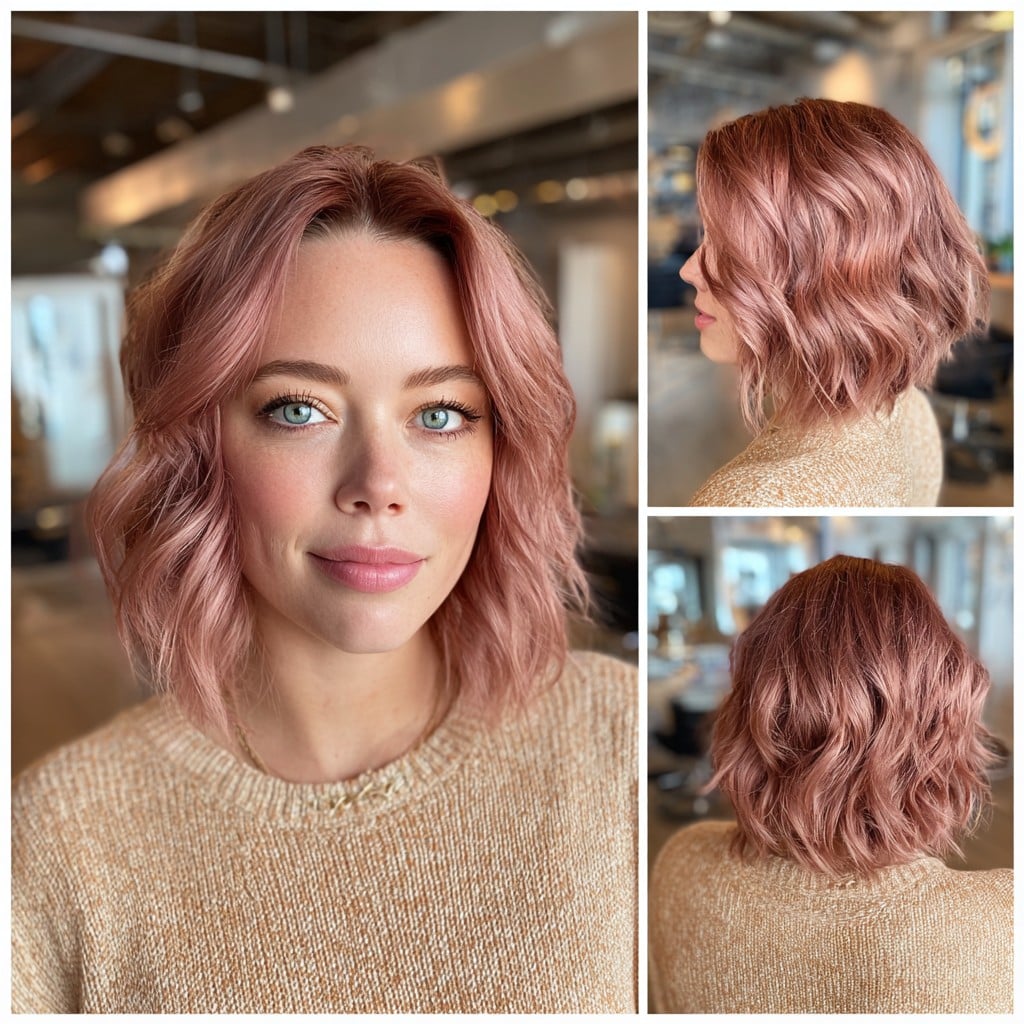 Rose Gold Wavy Bob Hair