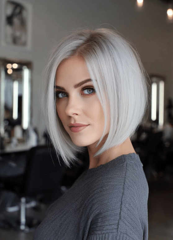 Icy Silver Platinum Bob Hair