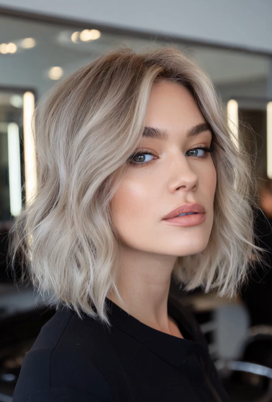 34 Chic Shoulder-Length Bob Haircuts Smoky Pearl Ash Blonde Hair
