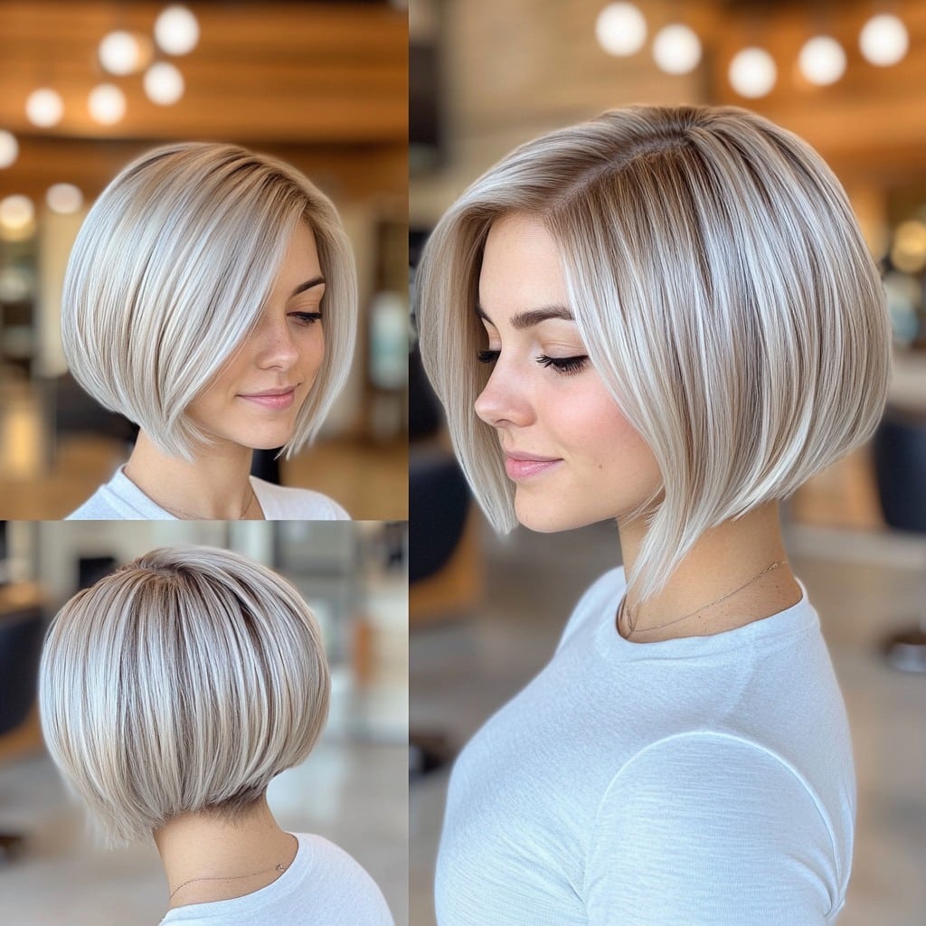 Sleek Inverted Bob with Platinum Blonde Elegance