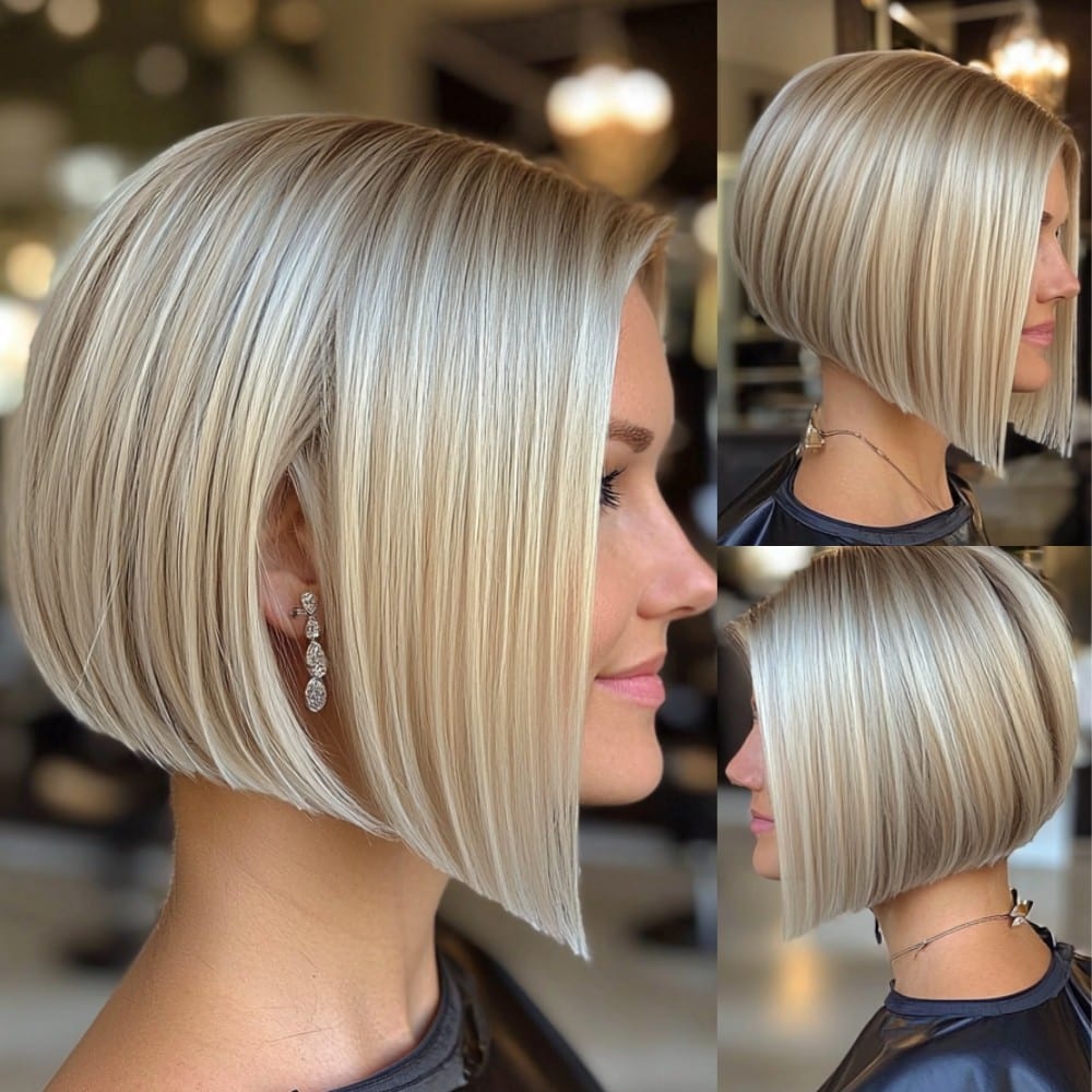 Sleek Platinum Blonde One-Length Bob