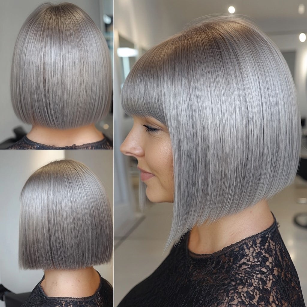 Sleek Silver A-Line Bob with Bangs
