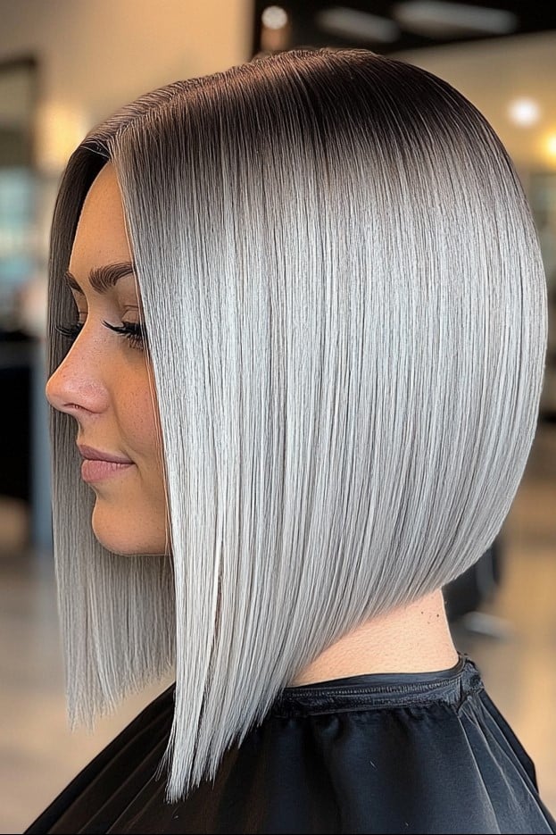Sleek Silver Ice Angled Bob