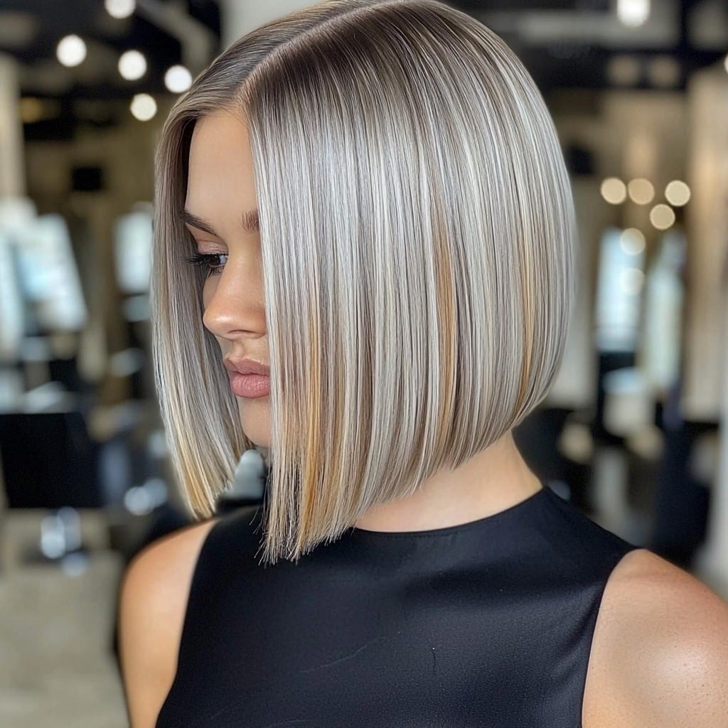 Sleek Silver Stacked Bob