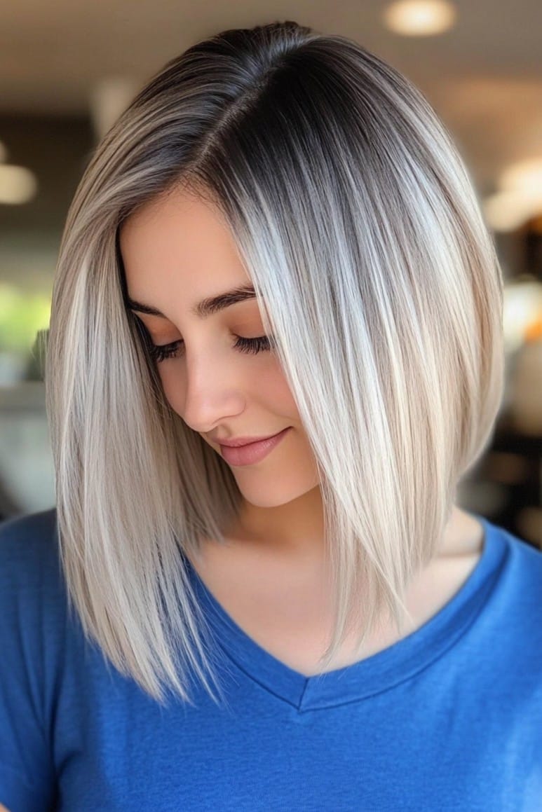 Smoky Silver Blonde A-Line Bob