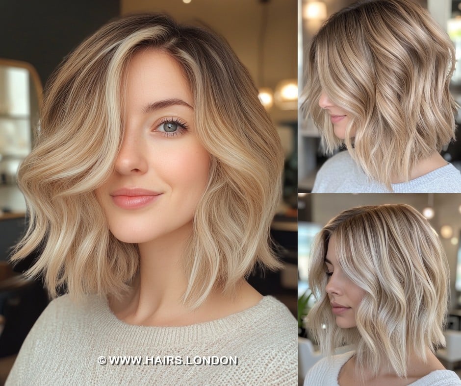 Soft Blonde Balayage Wavy Bob Hair