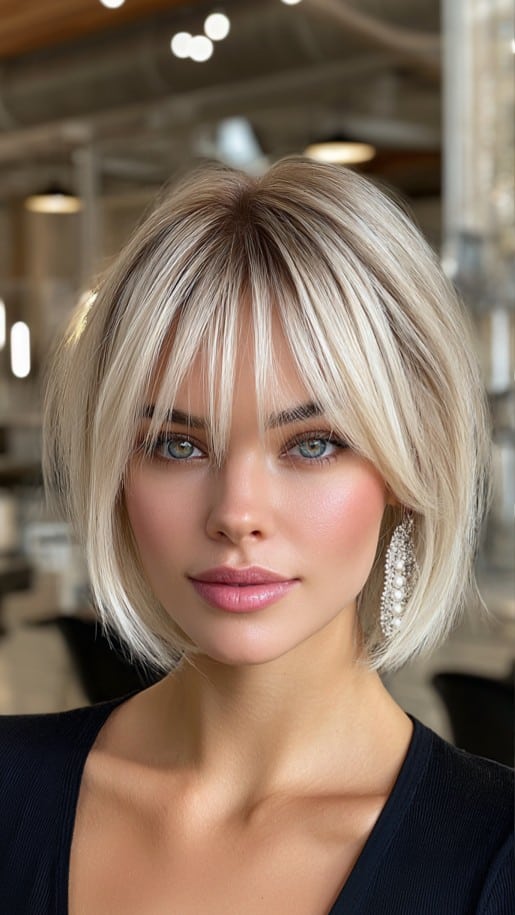Soft Blonde Bob with Wispy Bangs