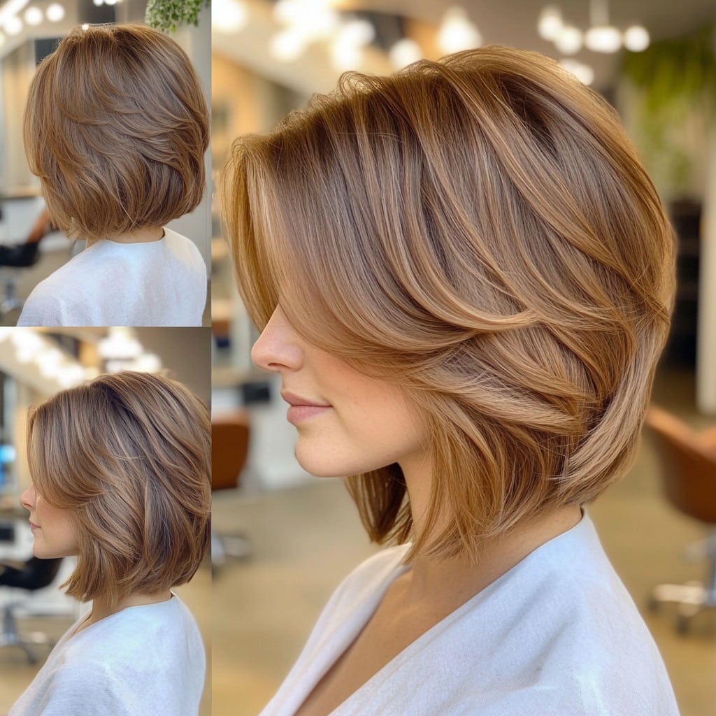 Soft Cinnamon Brown Layers with a Voluminous Bob