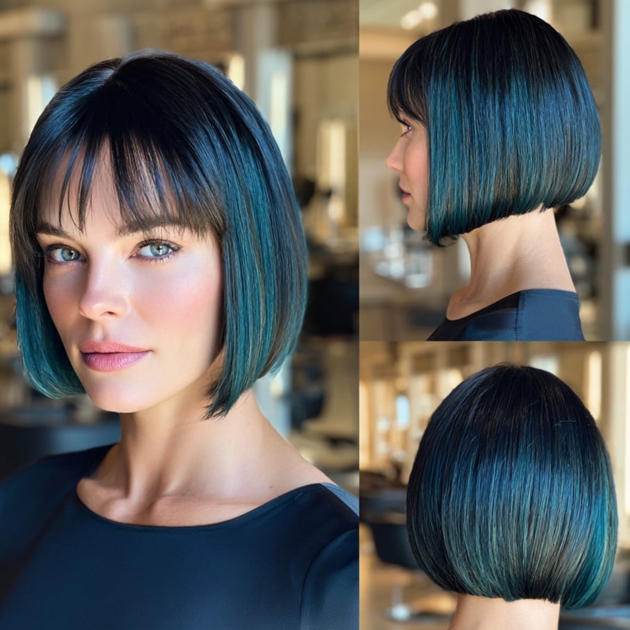 Teal Shadow Bob Hair
