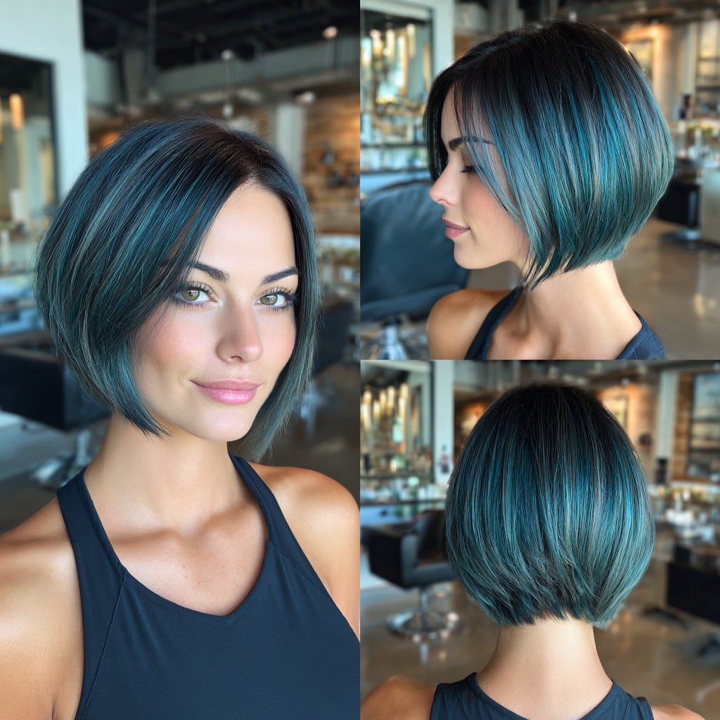 Teal Shadow Bob Hair