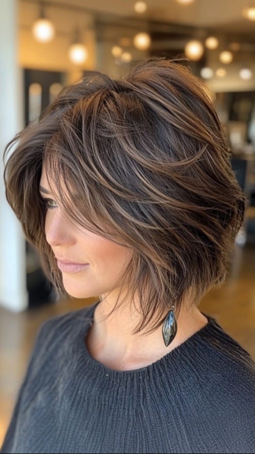 Textured Brunette Layered Bob Hair