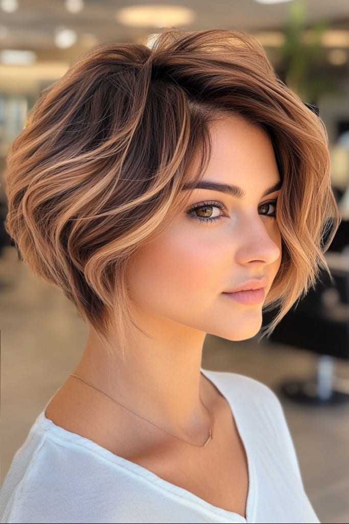 Toasted Almond Balayage on a Textured Short Bob