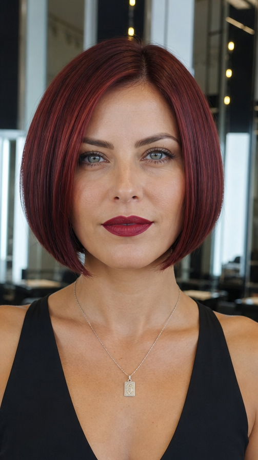 Top 32 Wedge Haircut Ideas for Short & Thin Hair in 2026 Garnet Merlot Red Hair