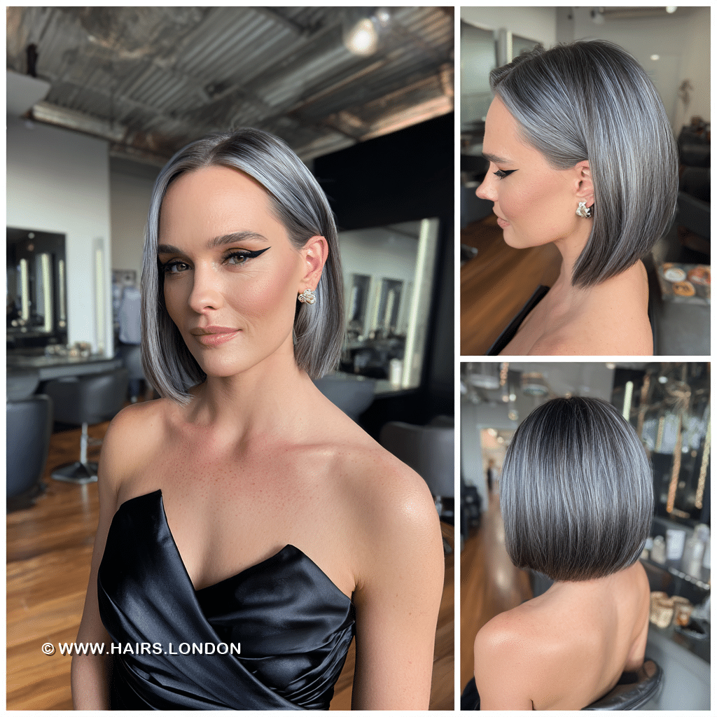 Cool Steel Silver Bob Hair