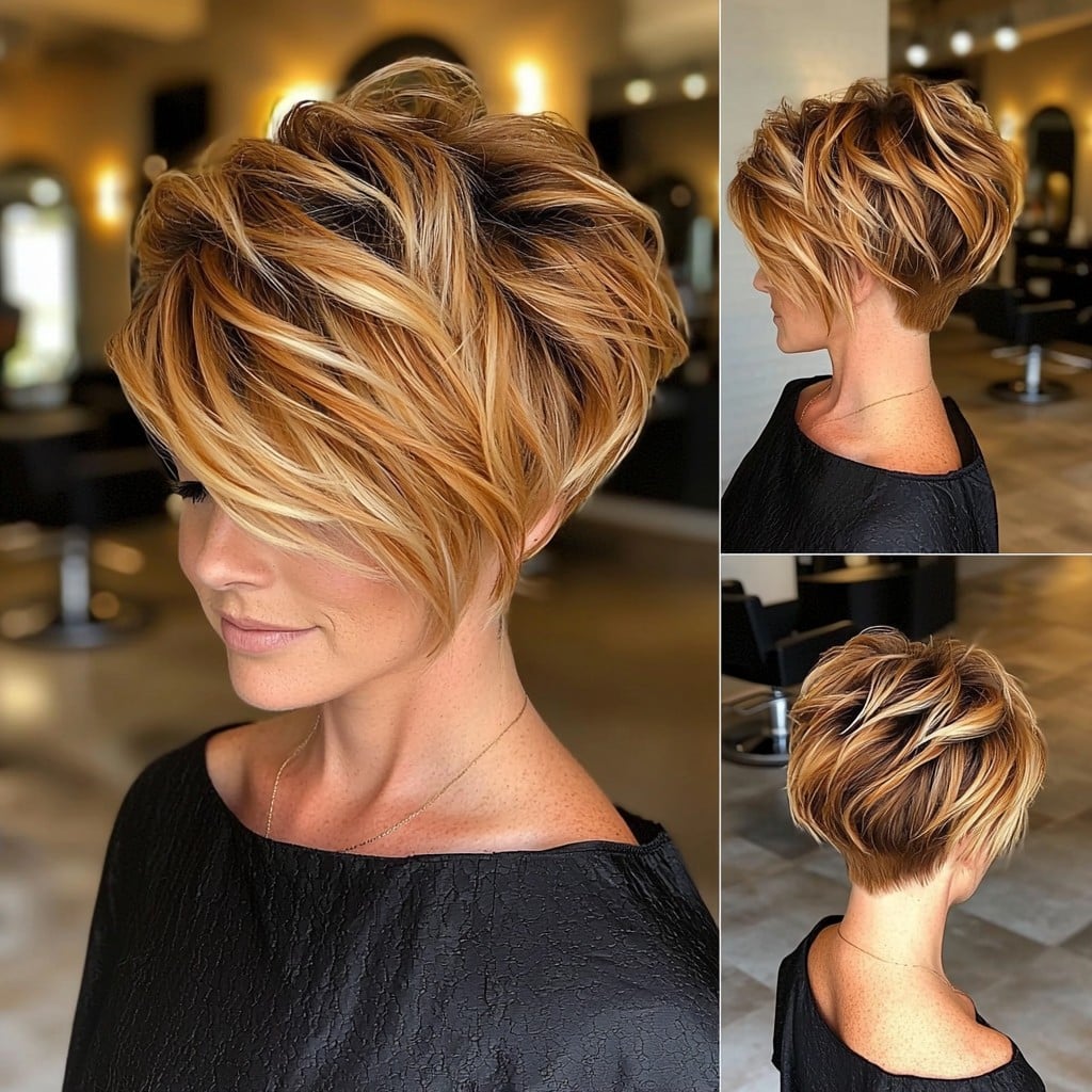 Voluminous Pixie Bob with Golden Highlights
