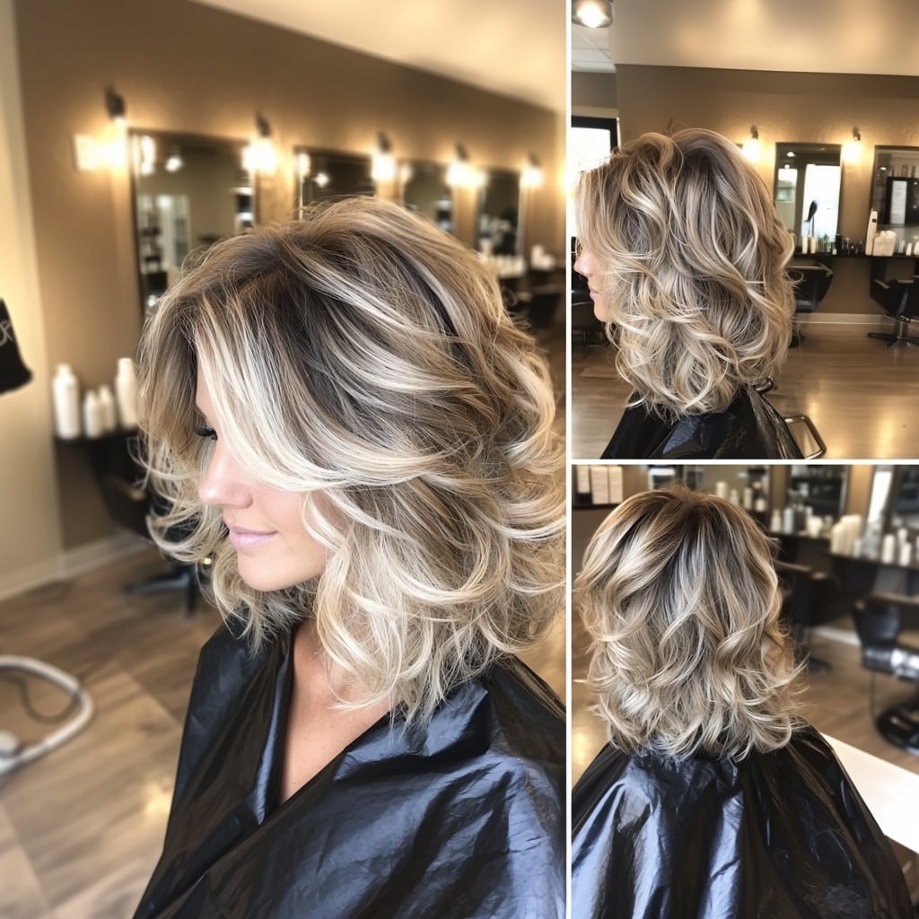 Voluminous Shaggy Bob with Blonde Highlights