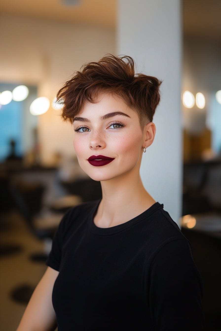 Warm Chestnut Brown Pixie Hair