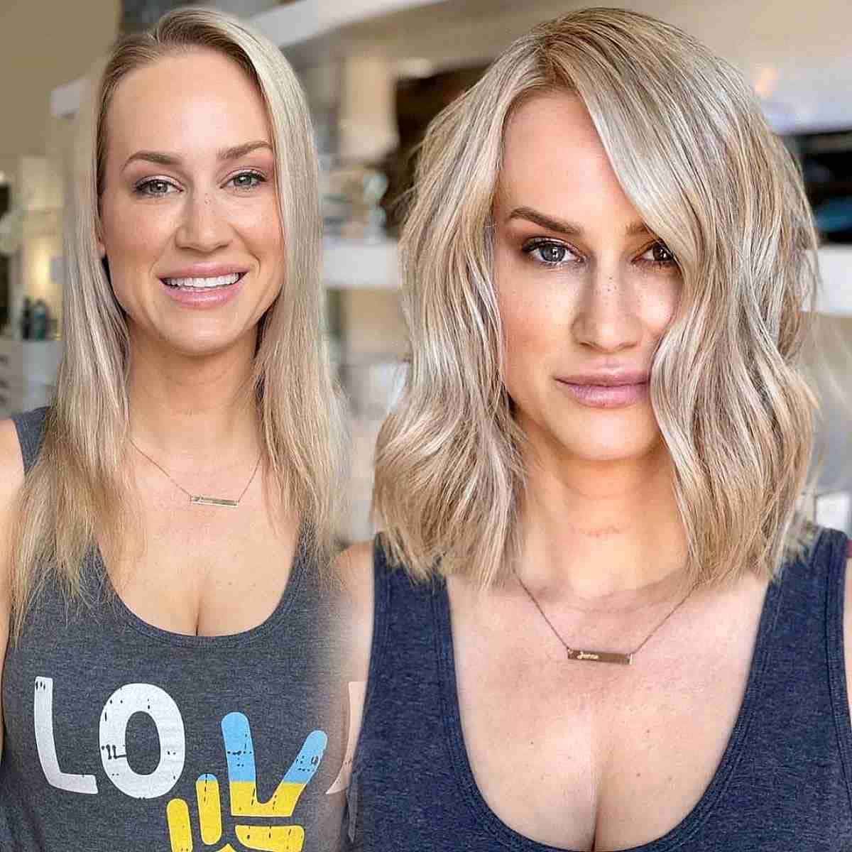 Blonde Balayage on a Thin Lob Cut