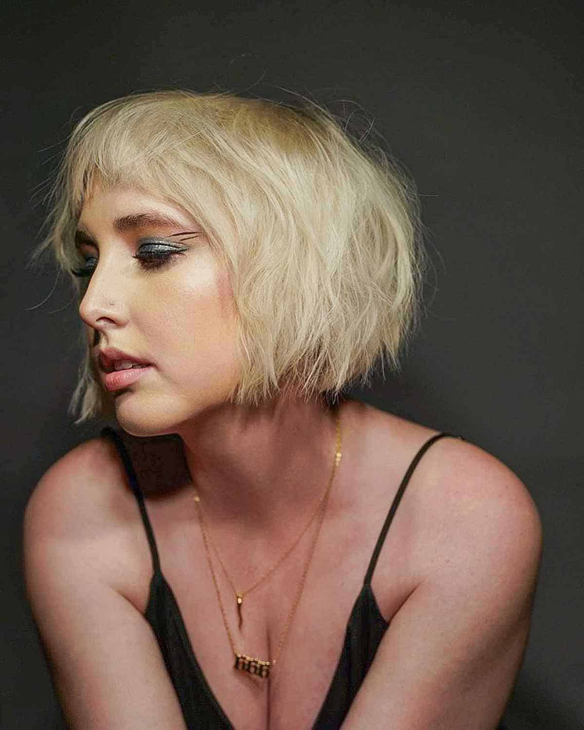 Jaw-Length Choppy Bob with Bangs Blonde Cool-Girl Hair