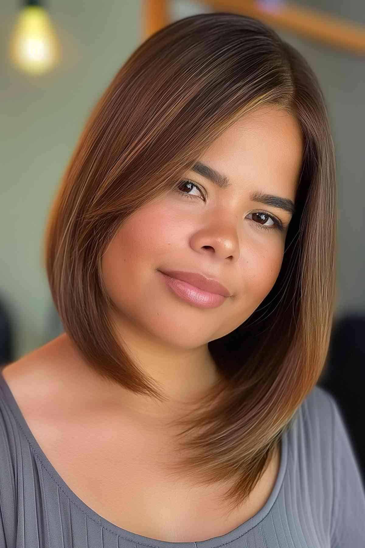 Polished A-line Bob for Round Faces with Highlight Dimension