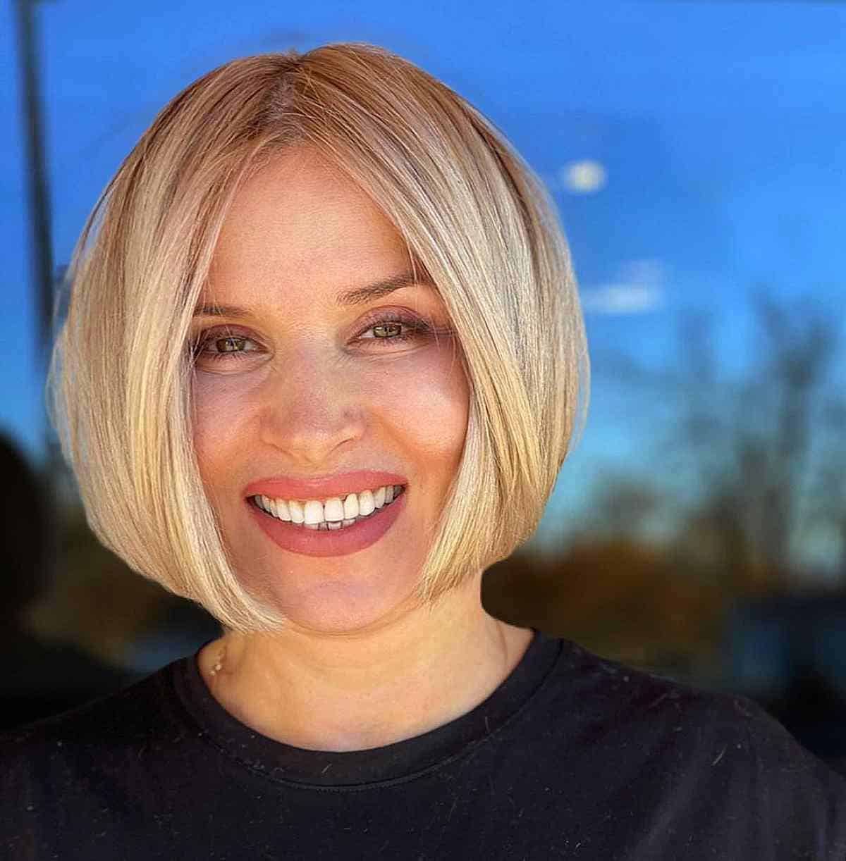Soft Blonde Bob with No Bangs for Ladies Over Forty