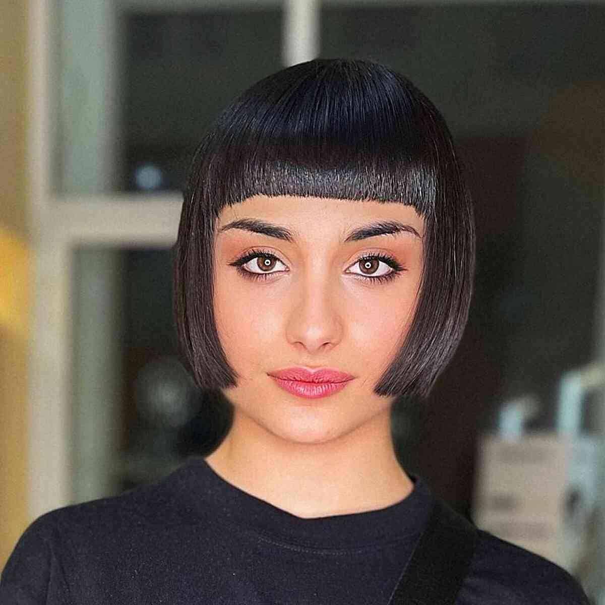 The Sleekest Jaw-Length Blunt Cut Bob with Blunt Fringe
