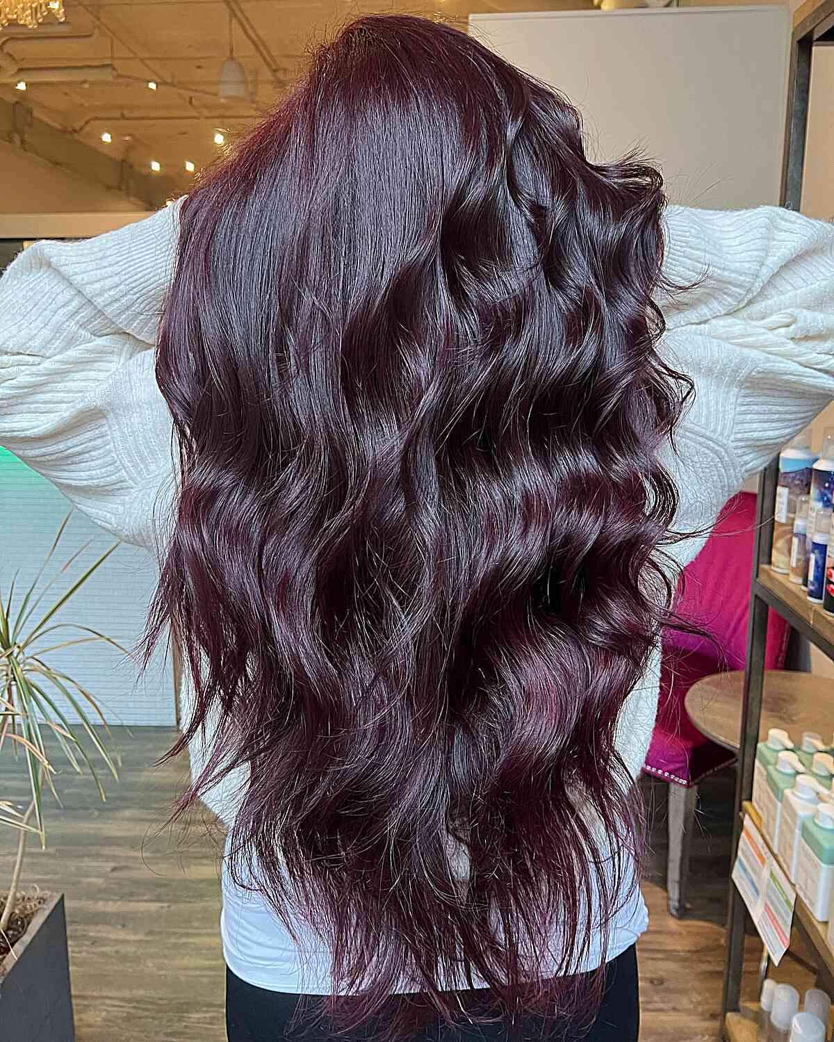 Very Long Dark Burgundy Hair with Layers and Waves