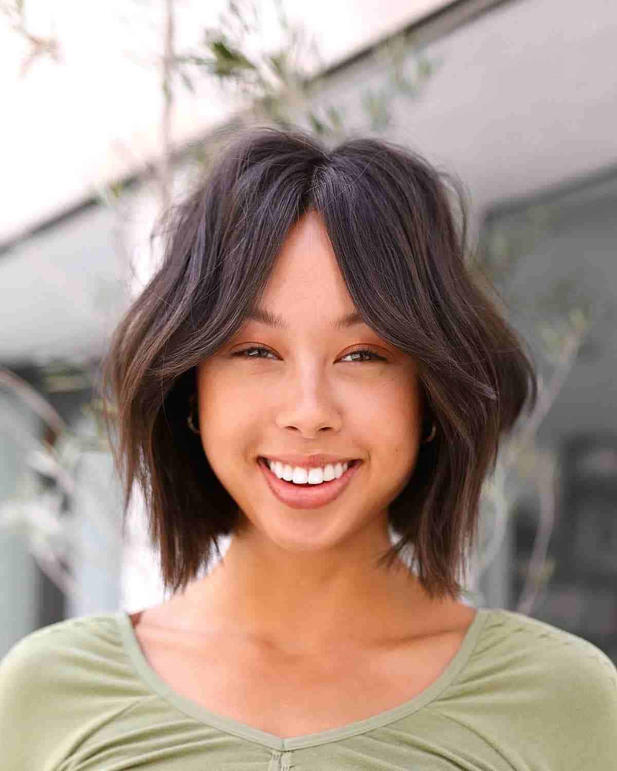 Wavy Bob with Curtain Bangs Hairstyle