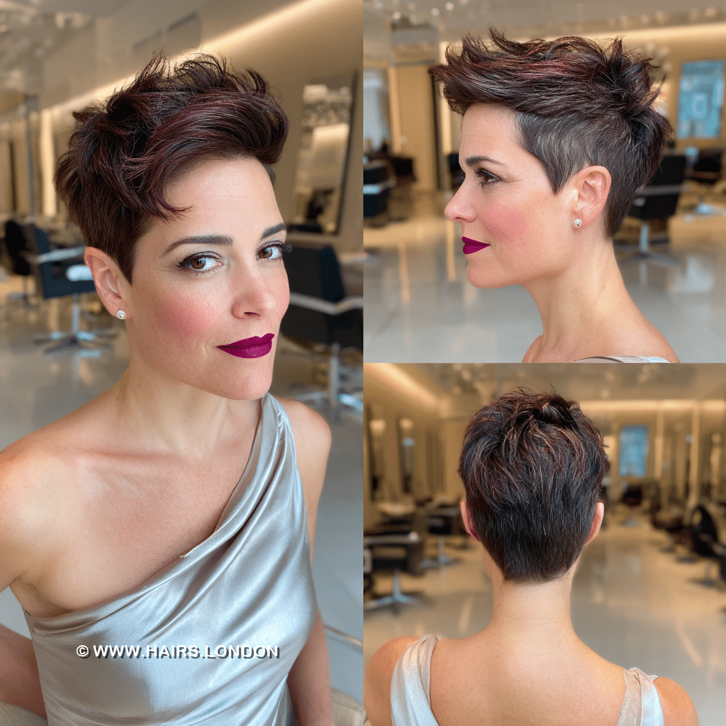 Deep Burgundy Brunette Pixie Hair