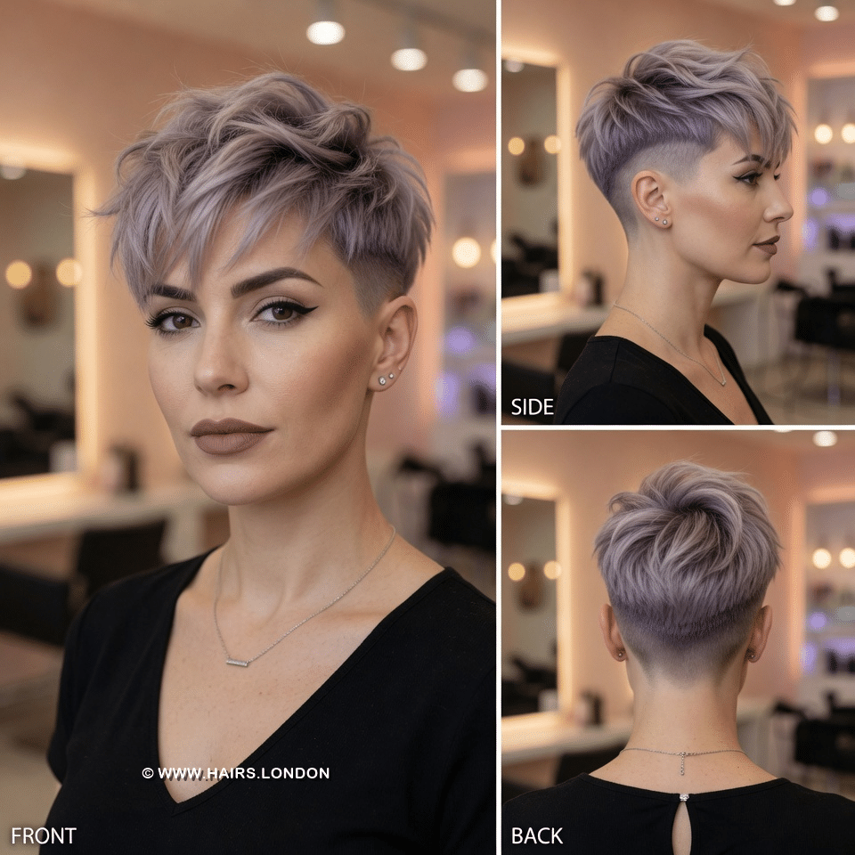Smoky Lilac Blonde Pixie Hair