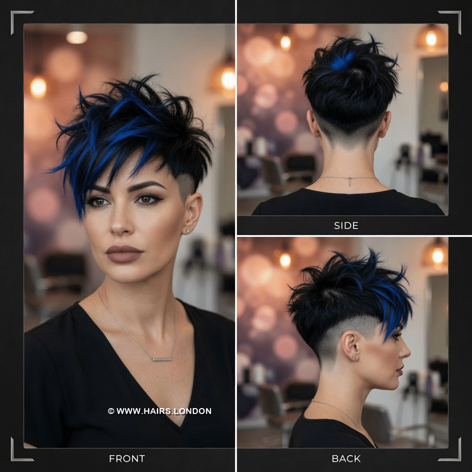 Electric Blue Highlights on Jet Black Hair