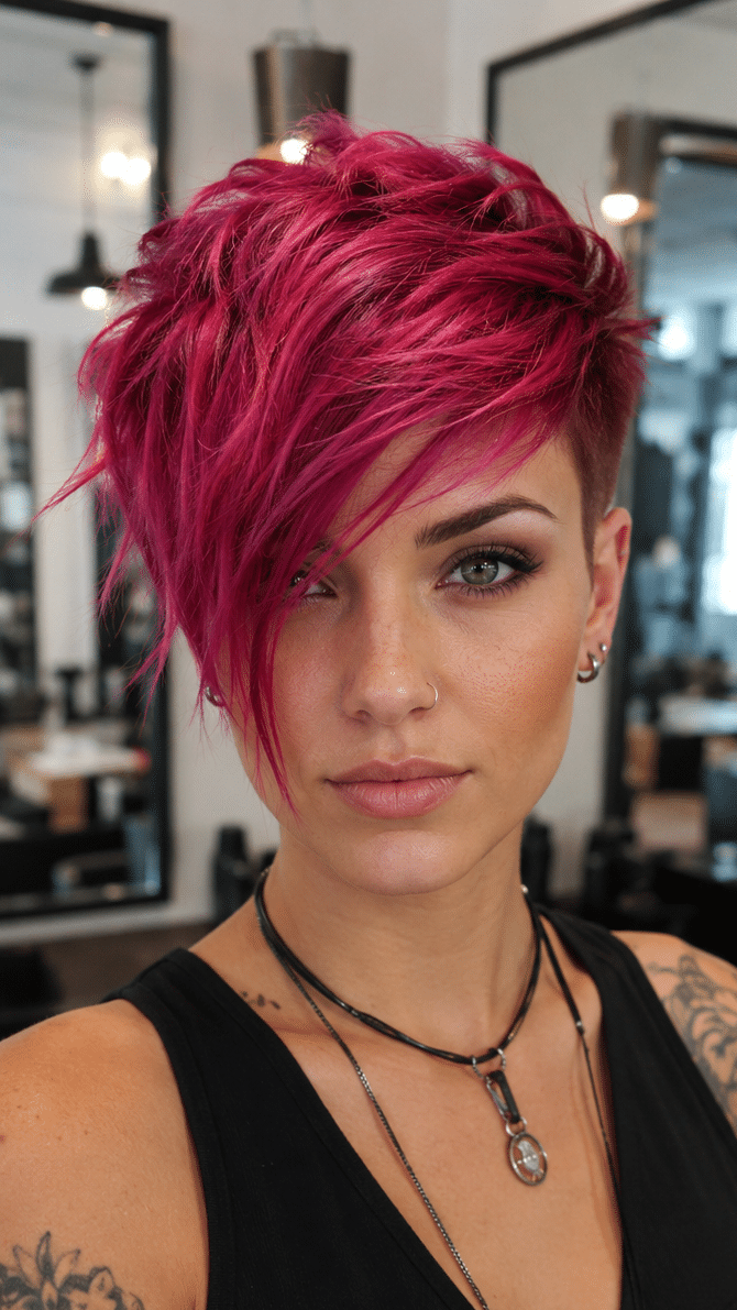 Electric Raspberry Undercut Pixie Hair
