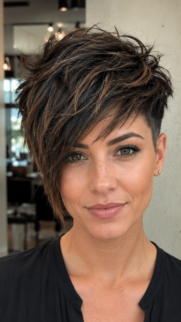 Chocolate Toffee Brunette Pixie Hair