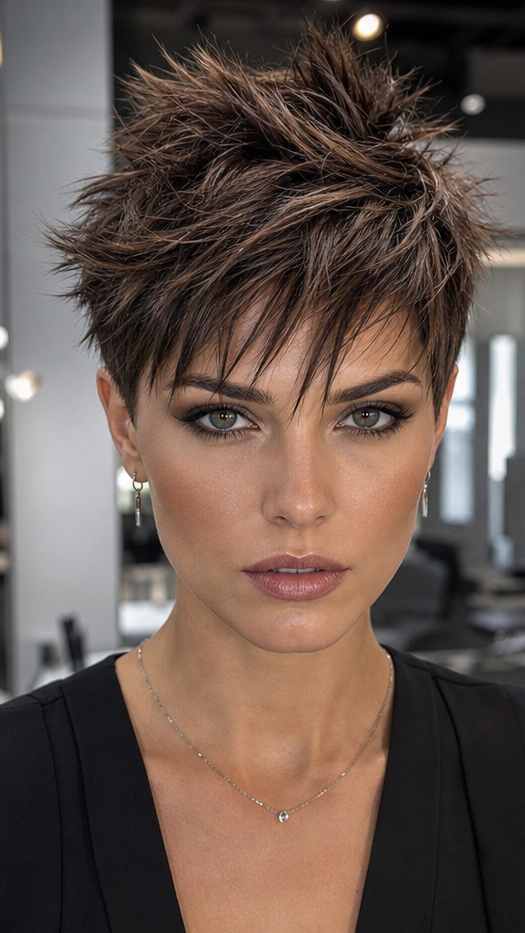 58 Stunning Pixie Haircuts with Bangs for a Face-Framing Style Smoky Cocoa Brunette Hair