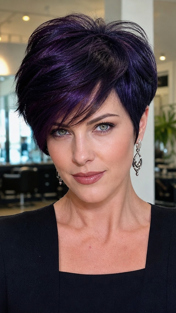 58 Stunning Pixie Haircuts with Bangs for a Face-Framing Style Royal Amethyst Velvet Hair