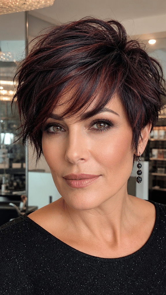 68 Stunning Pixie Haircuts with Bangs for a Face-Framing Style Black Cherry Merlot Hair