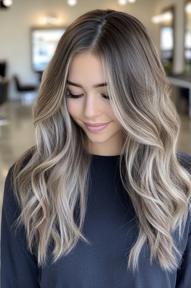 Ash Brown Balayage with Soft Waves