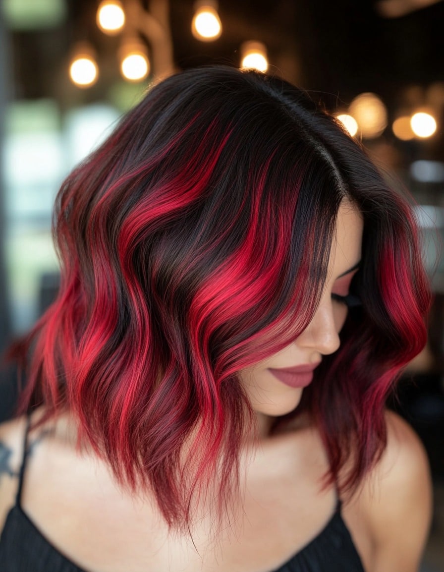 Black Hair with Fiery Red Highlights