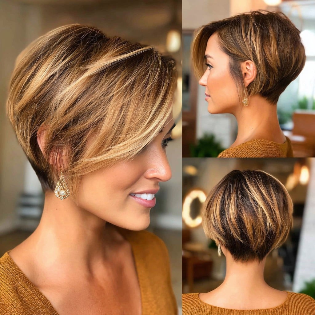 Caramel Highlighted Pixie Hair