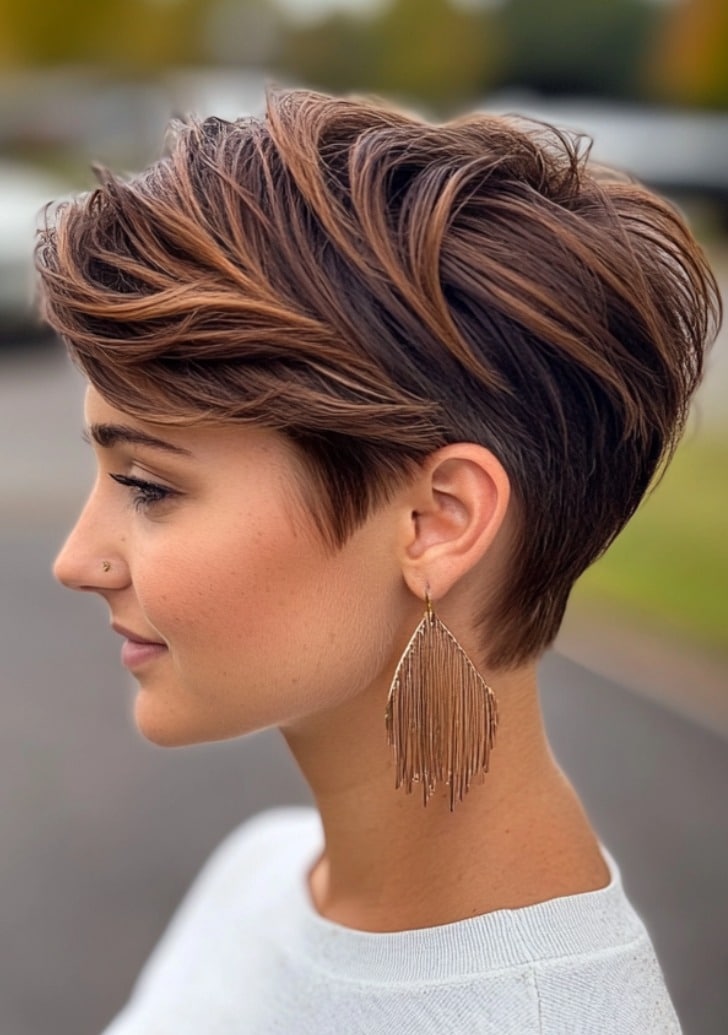 Chestnut Brown Layered Pixie