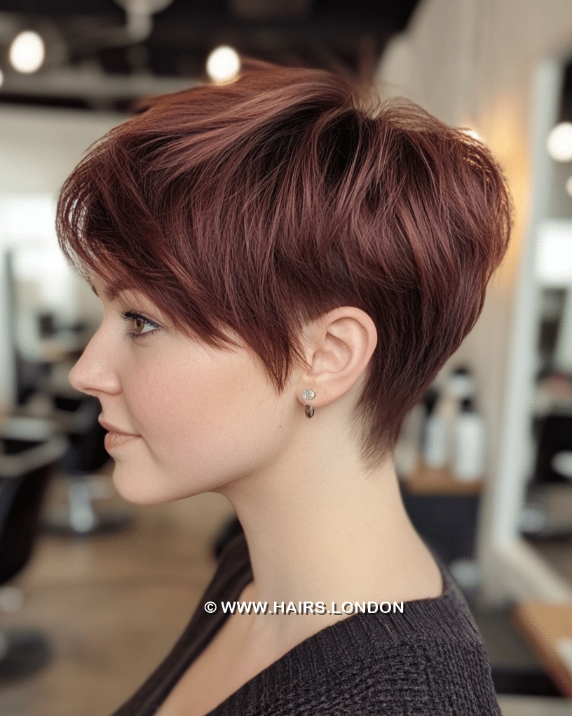 Deep Wine Burgundy Pixie Hair