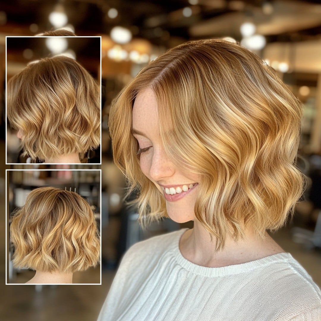 Golden Blonde Wavy Bob for a Soft, Dimensional Look