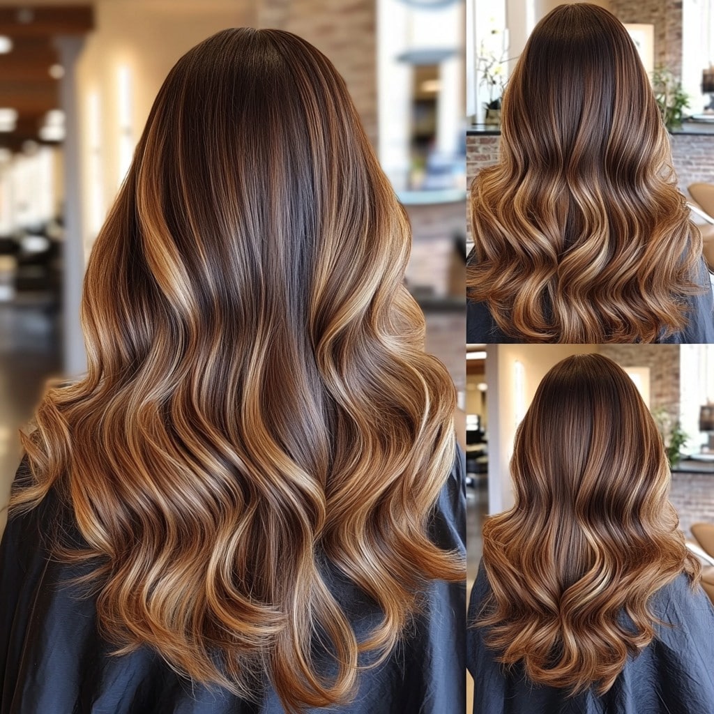 Golden Caramel Balayage on Dark Brunette Hair