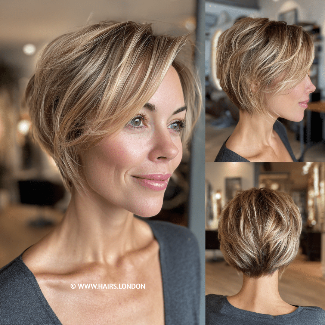 Honey Beige Balayage Pixie Bob Hair