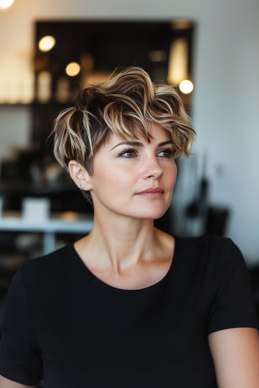 Honey-Brunette Highlighted Pixie Hair