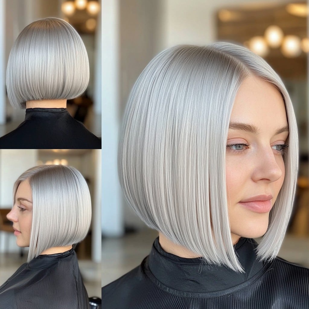 Polished Silver Blunt Bob with a Modern Edge