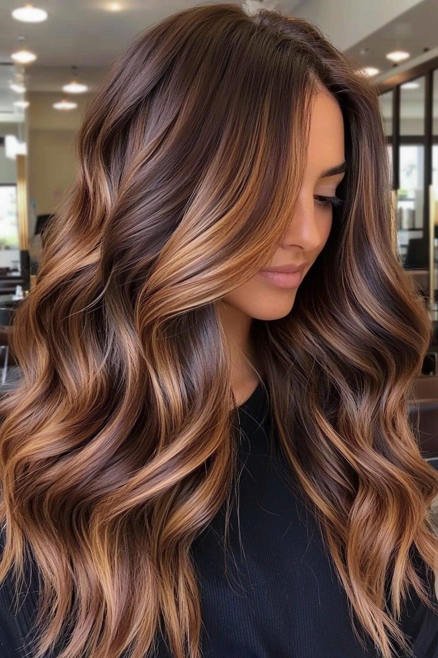 Rich Brunette Balayage with Golden Highlights