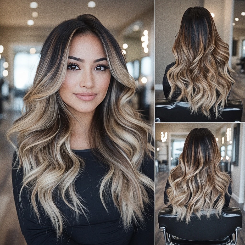 Sandy Blonde Waves with Dark Roots